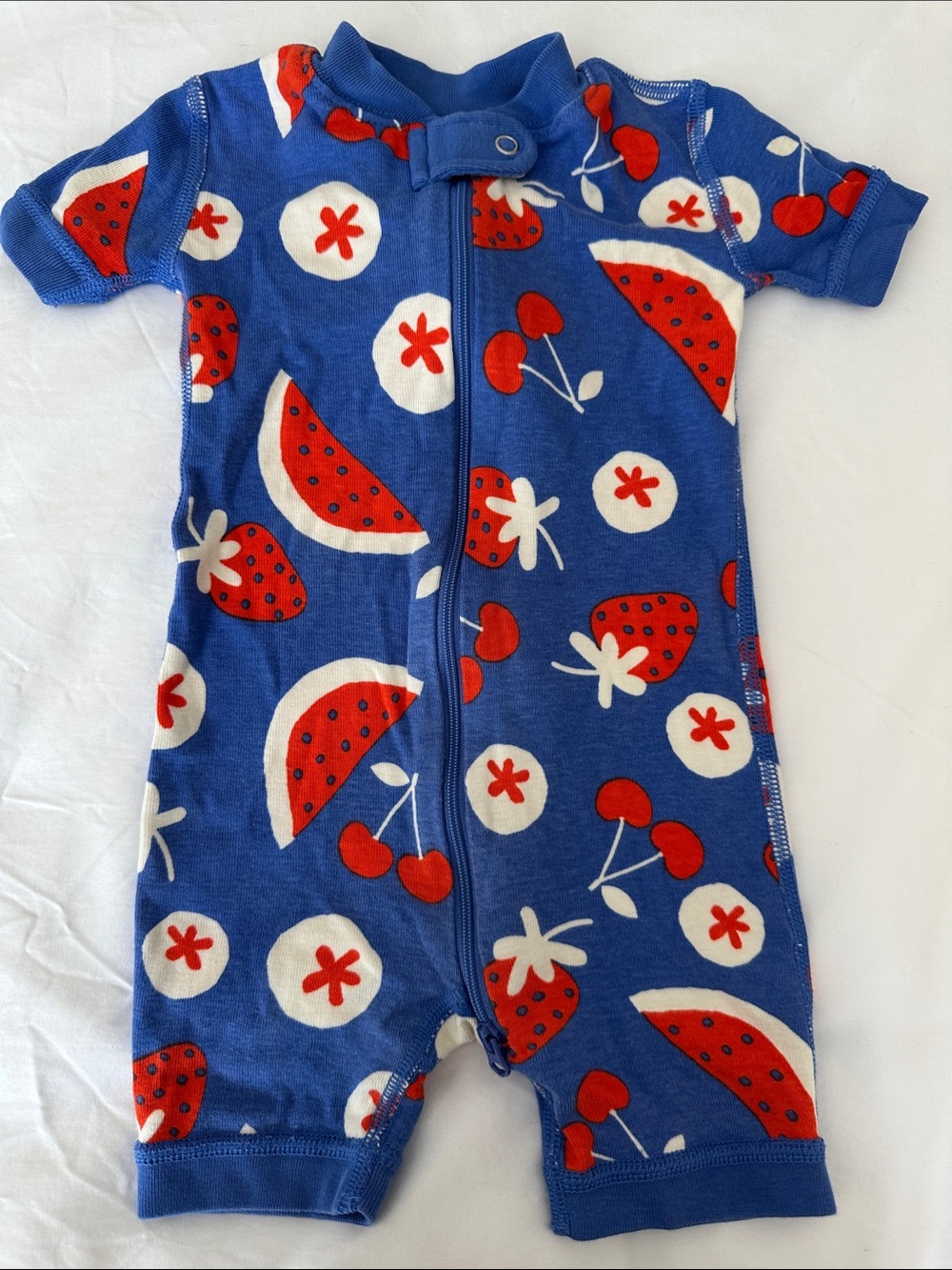 Hanna Andersson - Blue Short-Sleeve Fruit Print 2-way zipper One-Piece